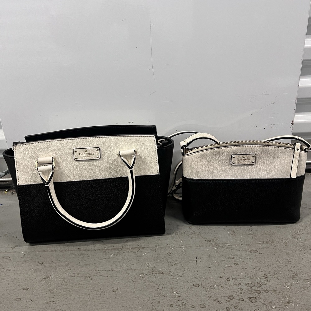 Kate Spade New York Grove Street Caley Leather Satchel Tote Bag Set‎ Black Cream